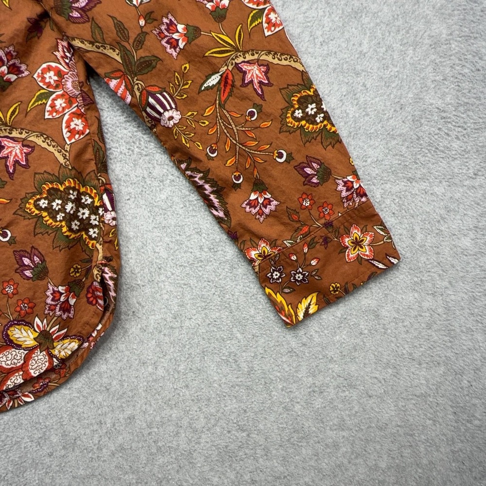 Talbots Shirt Women Petite Large Purple Brown Floral Long Sleeve Button Contrast - Picture 6 of 13